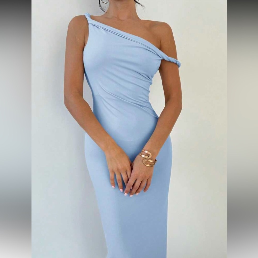 Elegant Blue One-Shoulder Dress